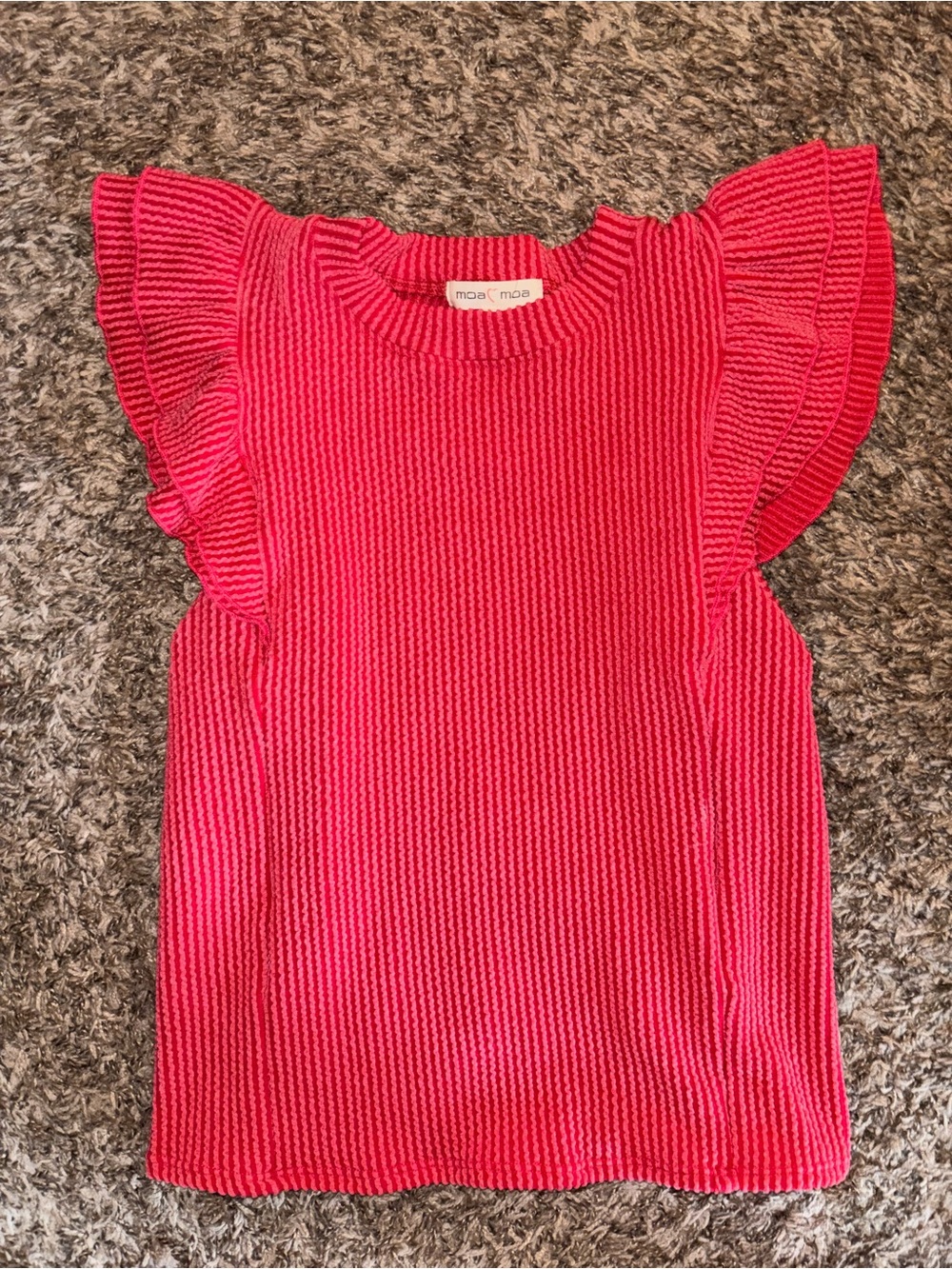 Sleeveless Ribbed Ruffle Shoulder Top - Red Moa moa brand - Picture 3 of 3